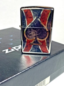 ZIPPO Ace Of Spades UNUSED - Polished Chrome Gift Set - Picture 1 of 19