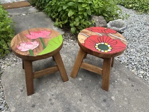 Solid Wood Childs Stools Pair Excellent Condition - Picture 1 of 12