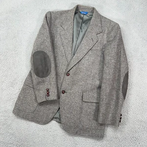 VINTAGE Pendleton Blazer Jacket Mens 42 Gray Elbow Patches Wool Tweed Coat USA - Picture 1 of 11