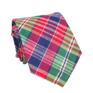 Vintage Rooster Handmade Indian Madras Tie Red Blue Green Multicolor Cotton - Picture 1 of 7