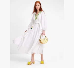 Kate Spade Embroidered Lemons Tie-waist Shirtdress Midi Shirt Dress XL White 18 - Picture 1 of 12