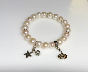 Sterling Silver 925 Bracelet Milano Jewellery Pearls Elastic Charms 38.66g - Picture 1 of 10