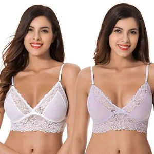 Plus Size Plunge ungefütterter Bralette mit Blumenspitze - 2er Pack - Bild 1 von 6