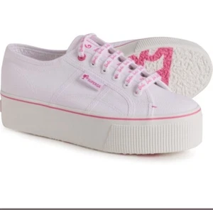 SUPERGA X BARBIE 2790 CLASSIC PLATFORM SHOES WHITE/PINK Size US 7 EU 37.5 UK 4.5 - Picture 1 of 14
