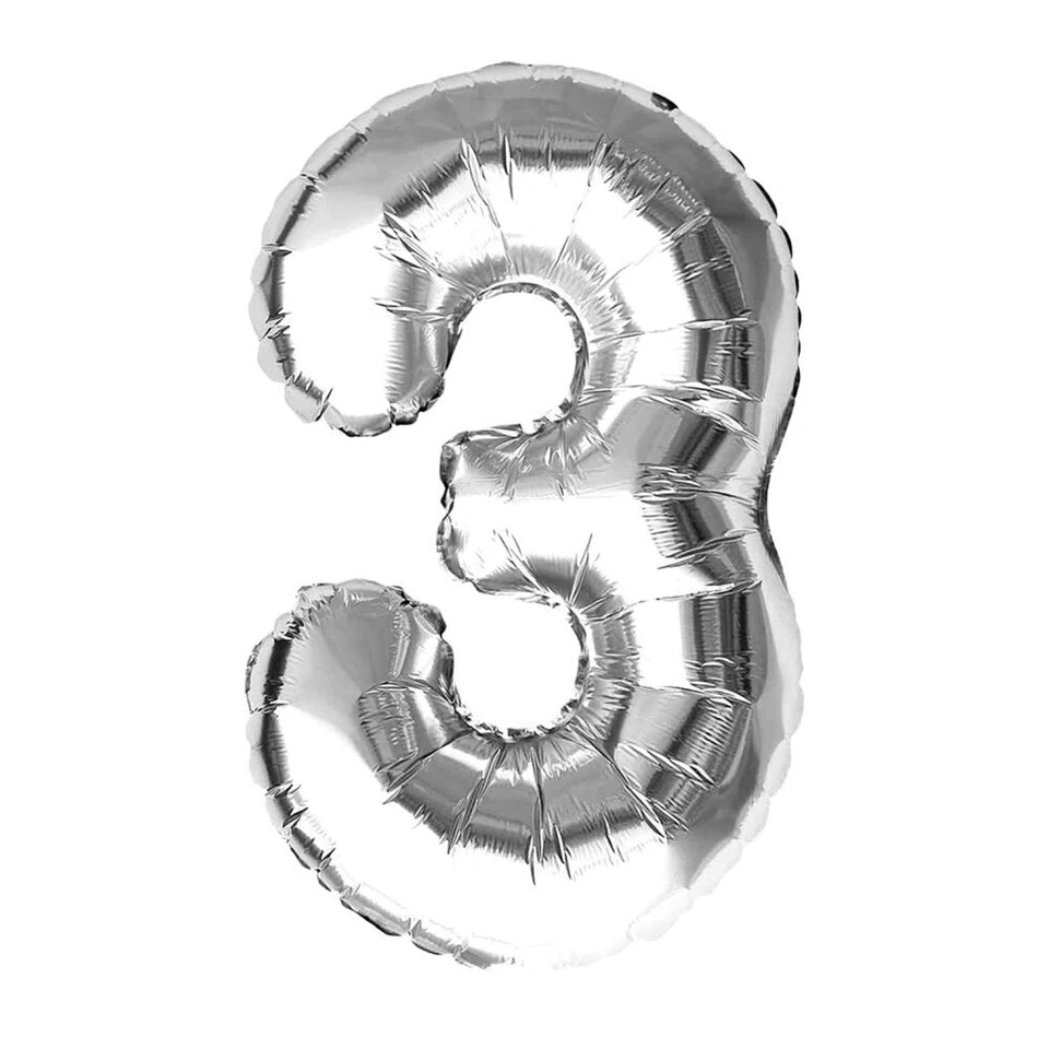 12x Palloncino 85cm Numero Tre Argento Aria Compleanno Decorazione Fisso Bambini - Immagine 1 di 1