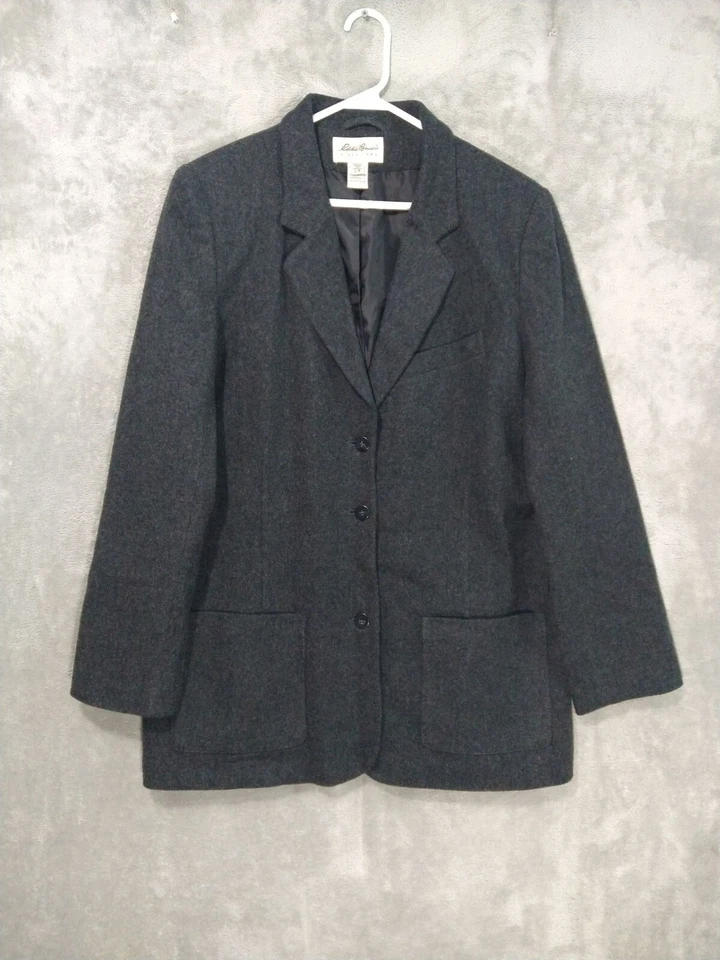 Blazer Eddie Bauer Mujer Grande Alto Gris Lana Tres Botones Chaqueta Deportiva Foto 1 de 4