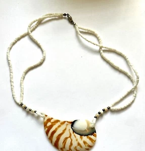 Double Strand Puka Shell Necklace Bead Shell Pendant 18” Beach N5294 - Picture 1 of 10
