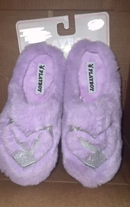 Playboy PURPLE HEART FUZZY SLIPPERS WOMENS SIZE S M L XL NEW - Picture 1 of 1