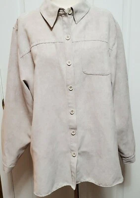 Blusa Studio Works para mujer de poli beige imitación gamuza manga larga con botones talla L Foto 1 de 4