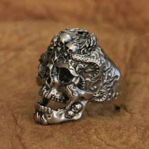Cupronickel Dragon Skulls Ring Biker Rock Punk Jewellery CP132C UK Size N½~Z4 - Picture 1 of 27