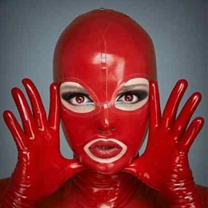 Sexy Exotic Red Latex Hood Handmade Lingerie Mask with Open Eyes Mouth Nose L - Picture 1 of 2