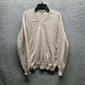 Toscano Firenze Sweater Adult Large Brown Creme 100% Merino Wool V Neck Mens