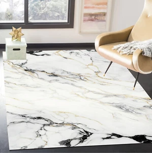 White Grey Abstract Marble Area Rug Luxury Gold Swirl Teture Rug for Living Room - Picture 1 of 7