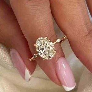 2.50 CT Oval-Cut Real Moissanite Solitaire Engagement Ring Solid 14K Yellow Gold - Picture 1 of 4