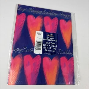 Gibson Gift Wrapping Paper Happy Birthday Hearts 1 Sheet Single Vintage USA - Picture 1 of 3