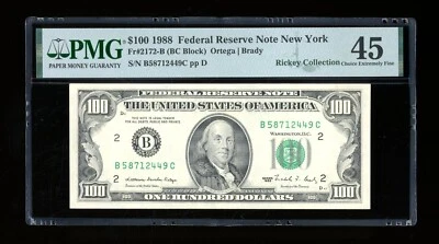 DBR 1988 $100 FRN New York Fr. 2172-B PMG 45 Serial B58712449C - Image 1 of 2