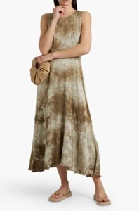 RAQUEL ALLEGRA Frida Pleated Tie-dye Satin-jacquard Midi Dress Army Green 1 S - Picture 1 of 12