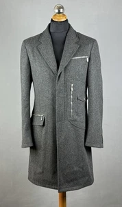 Men VERSACE Gray Wool Asymmetric Zip Details Military Coat Jacket Size 48 - Picture 1 of 17