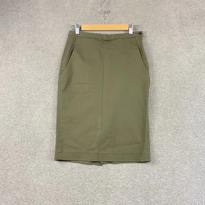 Falda midi UNIQLO Carine Roitfeld talla 12 verde militar bolsillos lápiz algodón Foto 1 de 4