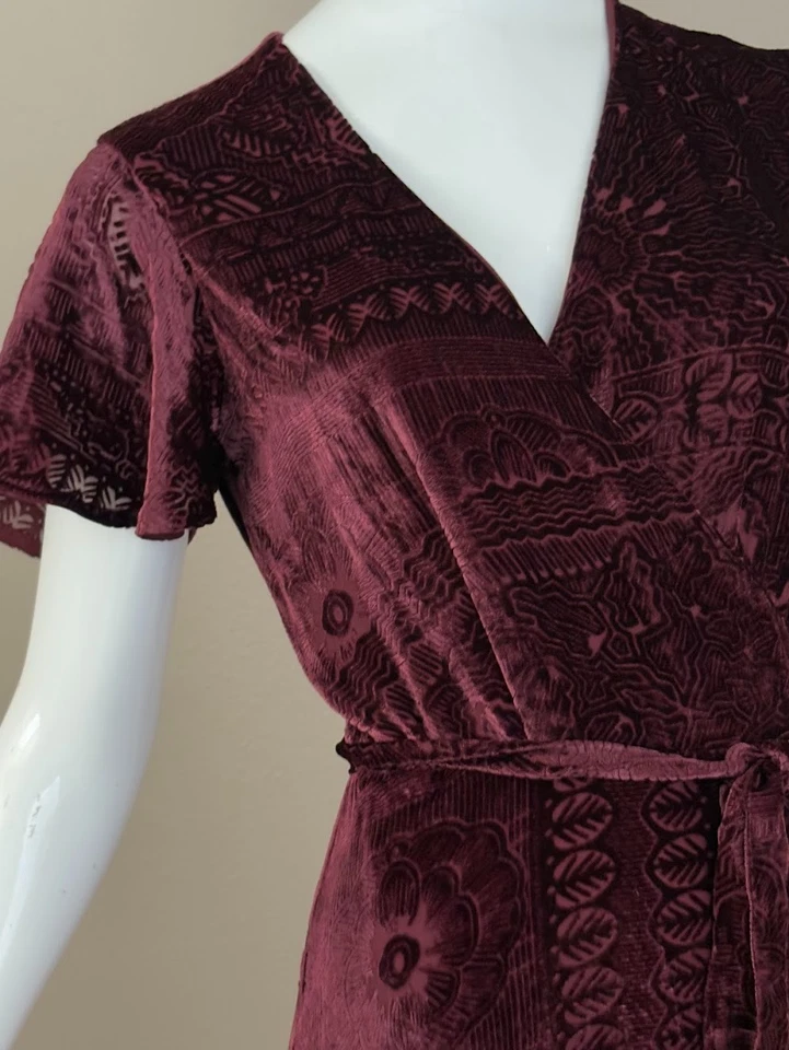 Maxi Vestido Polo Ralph Lauren Burn-Out Terciopelo Envolvente MEZCLA MORERA Seda Talla 4 Foto 1 de 4