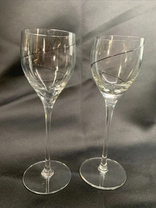 Pair of Confetti by Colony  Wine Glass w/ Black Swirl 7" Tall - Picture 1 of 4