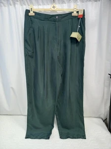 ❤️ Marks And Spencer Vintage 100% Silk Green Trousers Size 16 BNWT - Picture 1 of 7