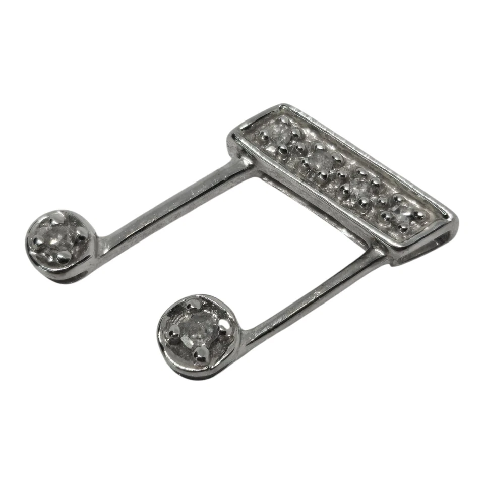 Colgante barra de notas musicales diamante natural redondo oro blanco macizo fino de 10K  Foto 1 de 4