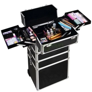 Aluminum 4 in1 Rolling Makeup Trolley Train Case Box Organizer Salon Cosmetic - Picture 1 of 11