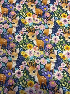 3 Metres Deer Floral Printed Cotton Fabric. - Picture 1 of 5