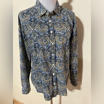 J. Crew Azul Amarillo Paisley Floral La Camisa Perfecta Algodón Botón Top MEDIANO Foto 1 de 4
