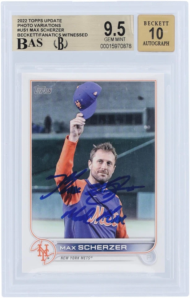 Max Scherzer Mets Signed 2022 Topps Update Variation #US1 BAS 9.5/10 Card w/Insc - Image 1 of 3