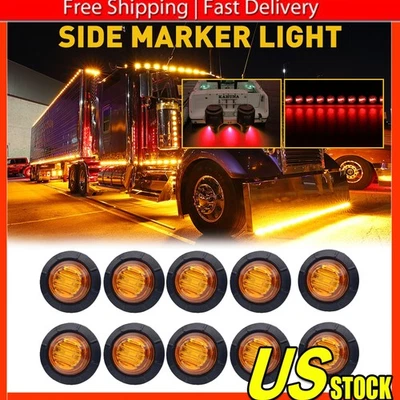 10-50X Ámbar 3/4" Redondo 3 LED Marcador Lateral Luz Bala Para Remolque Camión PUS Foto 1 de 4