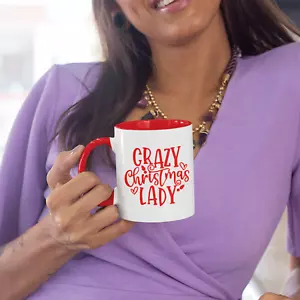 Crazy Christmas Lady Text Mug - Novelty Funny Fun Joke Silly Xmas Crimbo Gifts - Picture 1 of 10