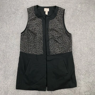 Chico's Womens Vest Size 0 Small Animal Print Black Sleeveless Open Front Tunic - Image 1 of 4