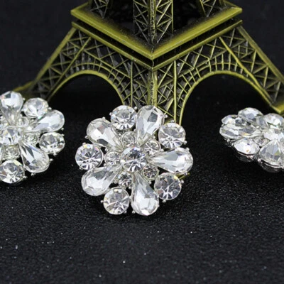 2PCS Flower Rhinestone Round Buttons Shiny DIY Sewing Accessory for Shirt Sew - Image 1 of 4