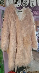 Vintage Women's Lanshifei Jacket Long Dusty Rose/ Light Pink Faux Fur Hooded... - Picture 1 of 3