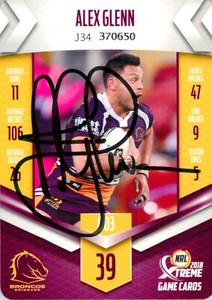 ✺Signed✺ 2018 BRISBANE BRONCOS NRL Card ALEX GLENN