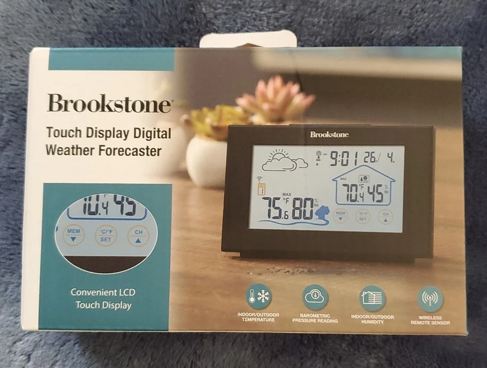 Brookstone Pantalla Táctil Predictor Meteorológico Interior y Exterior TEMP Probado Trabajo. Foto 1 de 4