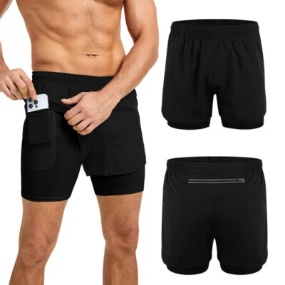 Mens Running Shorts Quick Dry Gym Workout Athletic Shorts with Compression Liner - Image 1 of 4