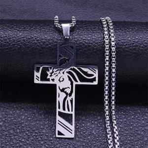 Halskette mit Anhänger Kreuz Jesus Krone der Dornen Edelstahl Modeschmuck Unisex