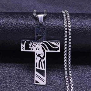 Halskette mit Anhänger Kreuz Jesus Krone der Dornen Edelstahl Modeschmuck Unisex - Bild 1 von 5