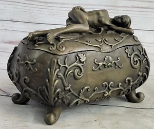 VICTORIAN STYLE EUROPEAN FRENCH ORMULU BRONZE SCULPTURE FIGURAL JEWELRY BOX NUDE - Picture 1 of 10