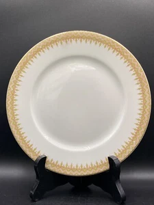 Wm. Geurin Limoges white porcelain plate white, green & red band, gold rim ANT - Picture 1 of 8