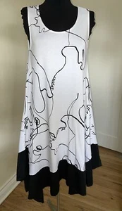 Chalet Et Ceci ~Sleeveless Jersey Asym Midi Dress ~Black White Graphic ~SMALL - Picture 1 of 4