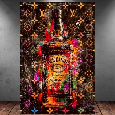 LEINWAND BILDER XXL POP ART WHISKEY FLASCHE GRAFFITI ABSTRAKT WAND POSTER WHISKY - Bild 1 von 4