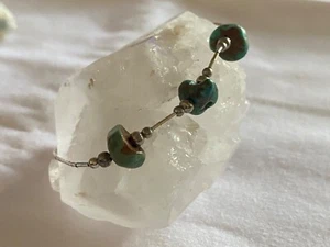"Brazalete de 7"" con cuentas de plata líquida 925 turquesa y plata de ley corte con volantes" - Imagen 1 de 9