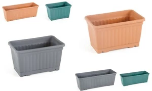 2x Trough Plant Pot Long Plastic Planter Outdoor Garden Window Herb Flower Box - Picture 1 of 12