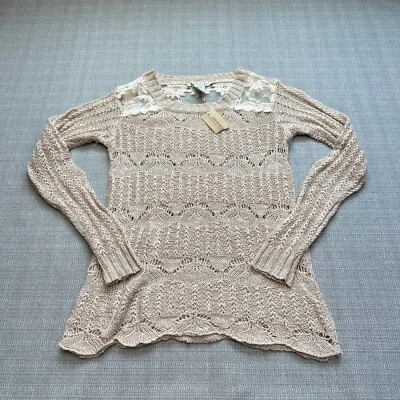 Fairycore свитер женщин XS желтовато-коричневый изящный романтический цветочный открытый вязаный крючком новый - Изображение 1 из 4