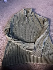 paradise collection soft green cable knit cotton Quarter Zip Sweater - large L - Picture 1 of 4