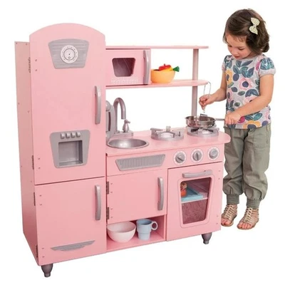 Cocina de Juego KidKraft Vintage en Rosa con Accesorios de Acero Inoxidable y Máquina de Hielo Foto 1 de 4